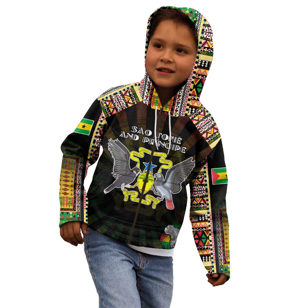 Personalized Sao Tome and Principe Roots Kid Hoodie African Map in Fingerprint and Tribal Colors
