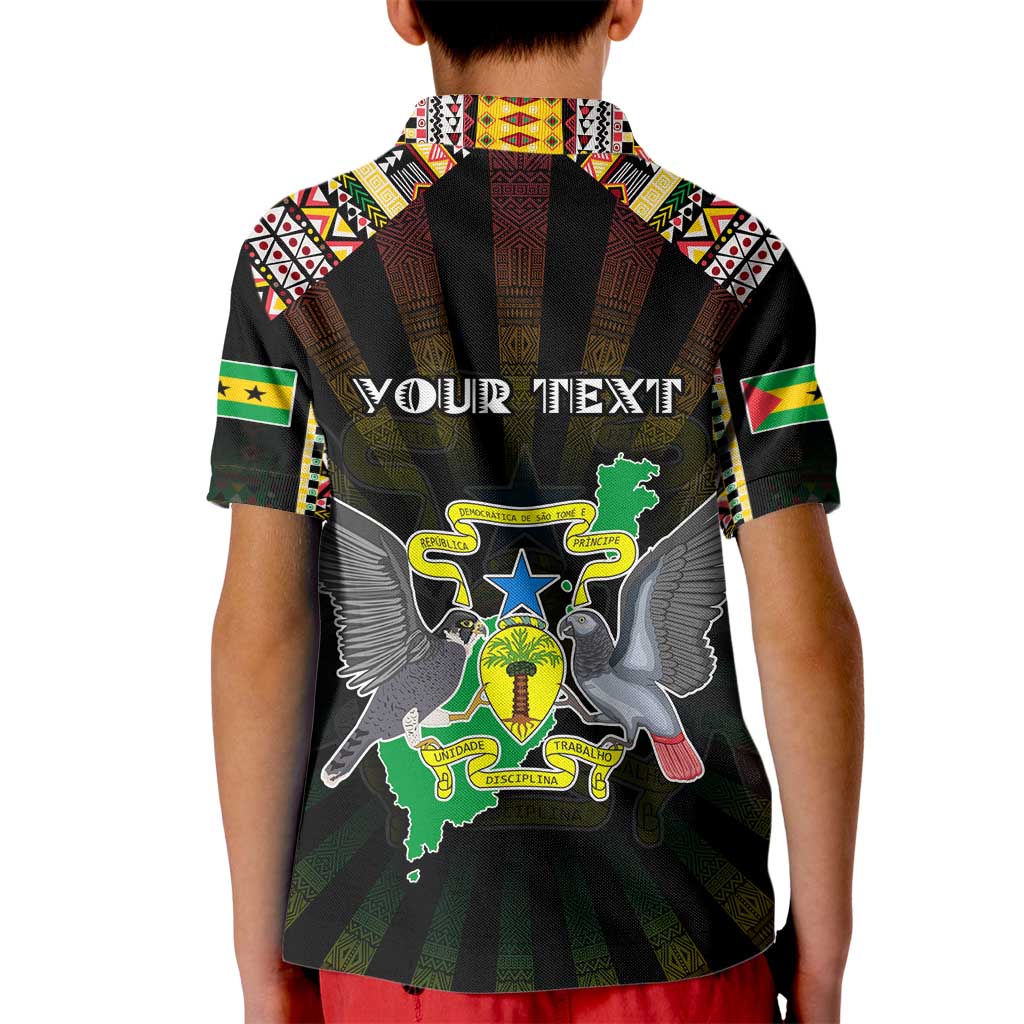 Personalized Sao Tome and Principe Roots Kid Polo Shirt African Map in Fingerprint and Tribal Colors