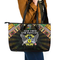 Sao Tome and Principe Roots Leather Tote Bag African Map in Fingerprint and Tribal Colors