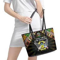 Sao Tome and Principe Roots Leather Tote Bag African Map in Fingerprint and Tribal Colors