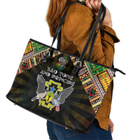 Sao Tome and Principe Roots Leather Tote Bag African Map in Fingerprint and Tribal Colors