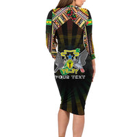 Personalized Sao Tome and Principe Roots Long Sleeve Bodycon Dress African Map in Fingerprint and Tribal Colors
