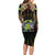 Personalized Sao Tome and Principe Roots Long Sleeve Bodycon Dress African Map in Fingerprint and Tribal Colors