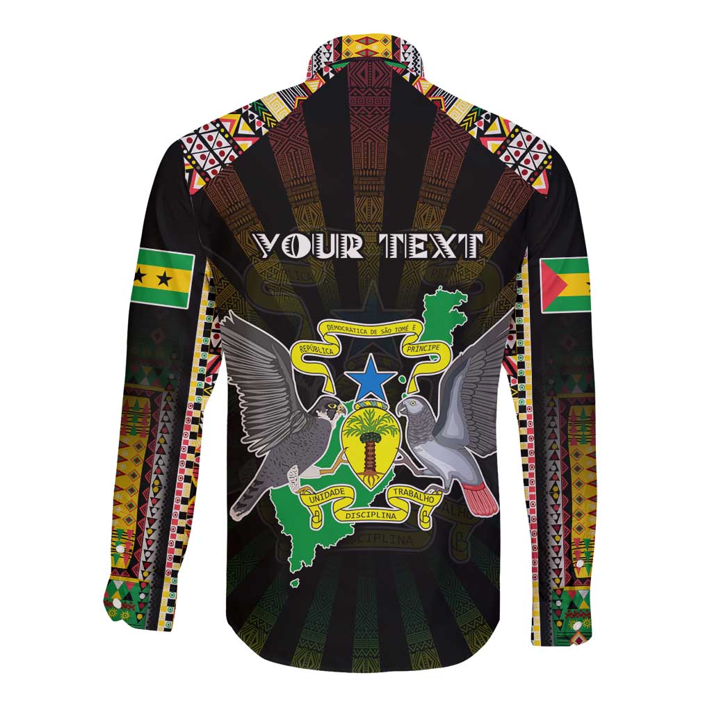 Personalized Sao Tome and Principe Roots Long Sleeve Button Shirt African Map in Fingerprint and Tribal Colors