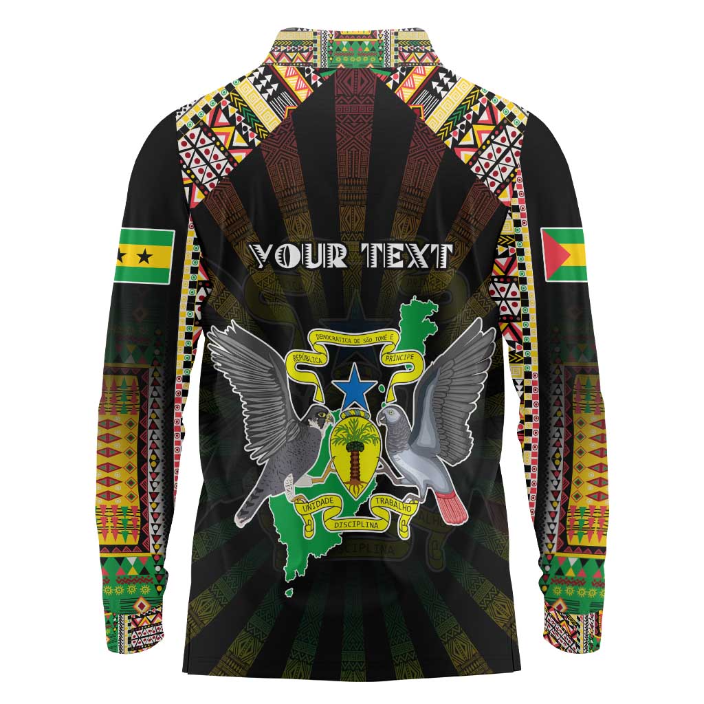 Personalized Sao Tome and Principe Roots Long Sleeve Polo Shirt African Map in Fingerprint and Tribal Colors
