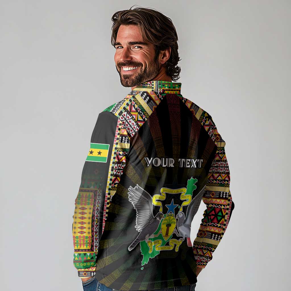 Personalized Sao Tome and Principe Roots Long Sleeve Polo Shirt African Map in Fingerprint and Tribal Colors