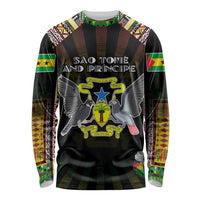 Personalized Sao Tome and Principe Roots Long Sleeve Shirt African Map in Fingerprint and Tribal Colors