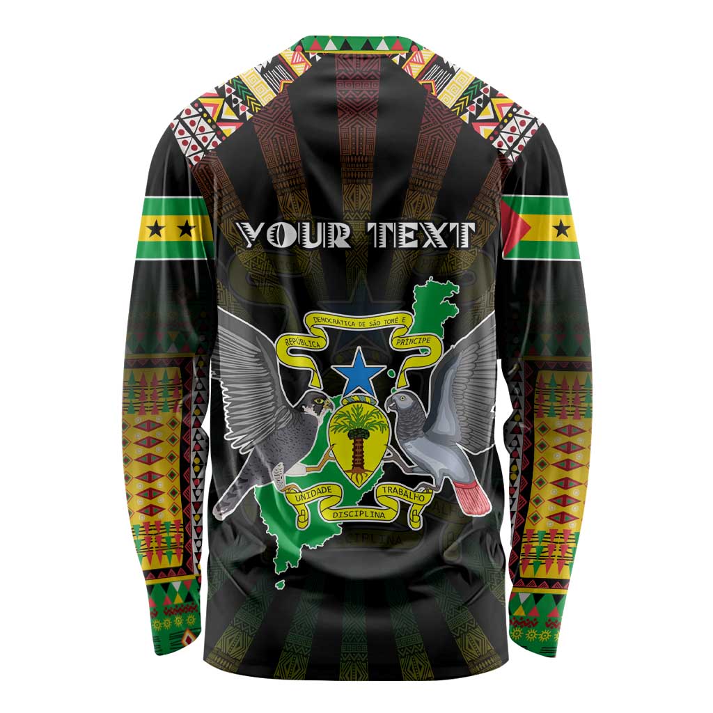 Personalized Sao Tome and Principe Roots Long Sleeve Shirt African Map in Fingerprint and Tribal Colors