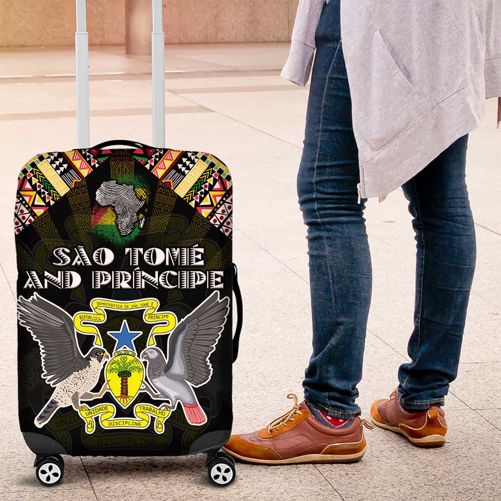Sao Tome and Principe Roots Luggage Cover African Map in Fingerprint and Tribal Colors