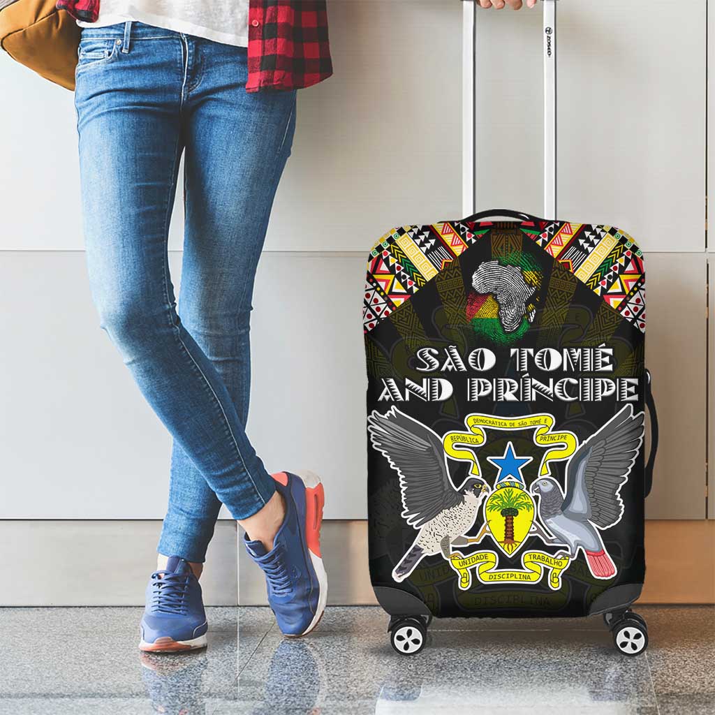 Sao Tome and Principe Roots Luggage Cover African Map in Fingerprint and Tribal Colors