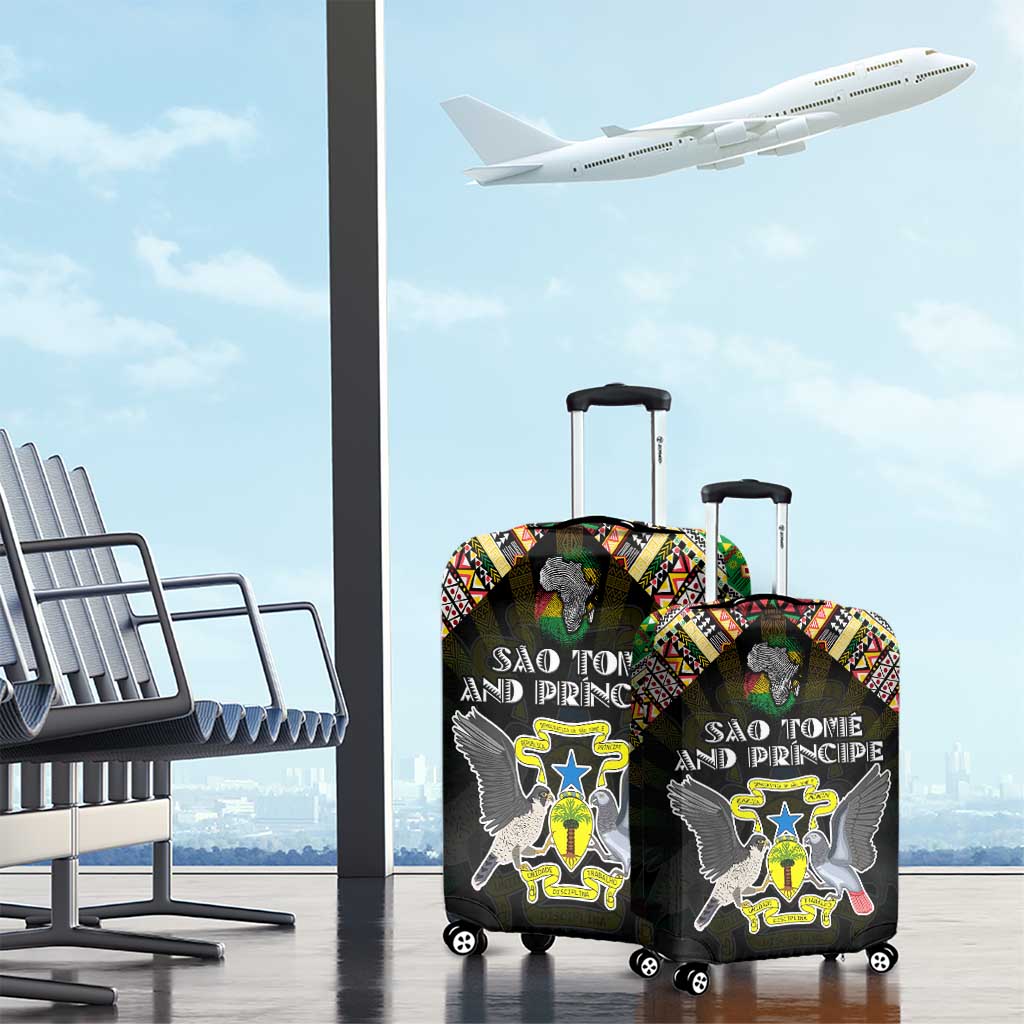 Sao Tome and Principe Roots Luggage Cover African Map in Fingerprint and Tribal Colors