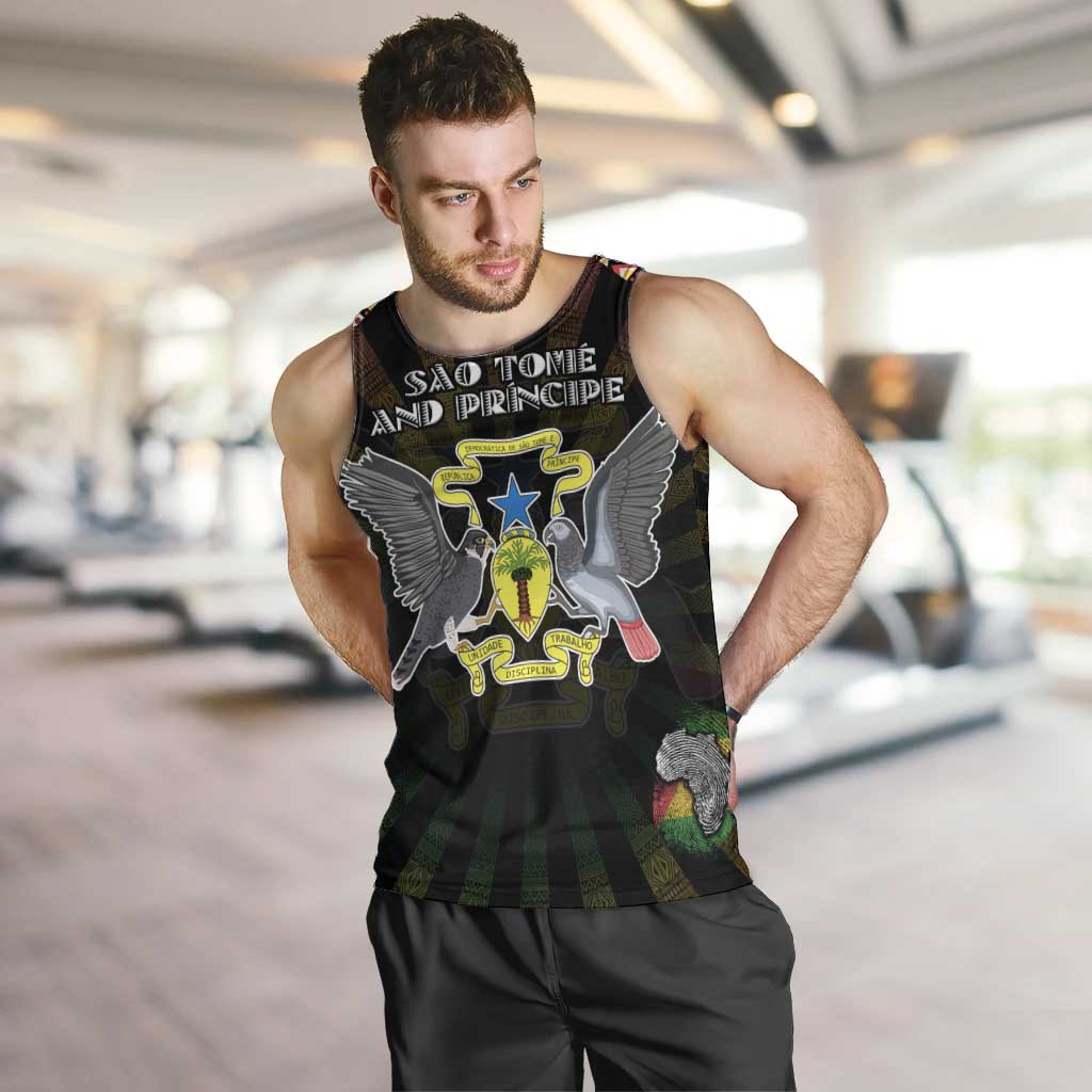 Personalized Sao Tome and Principe Roots Men Tank Top African Map in Fingerprint and Tribal Colors