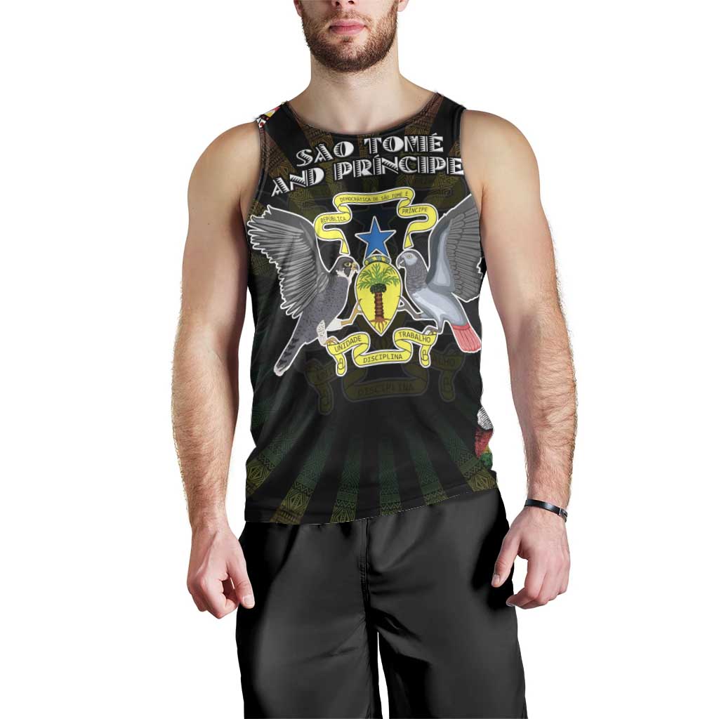 Personalized Sao Tome and Principe Roots Men Tank Top African Map in Fingerprint and Tribal Colors