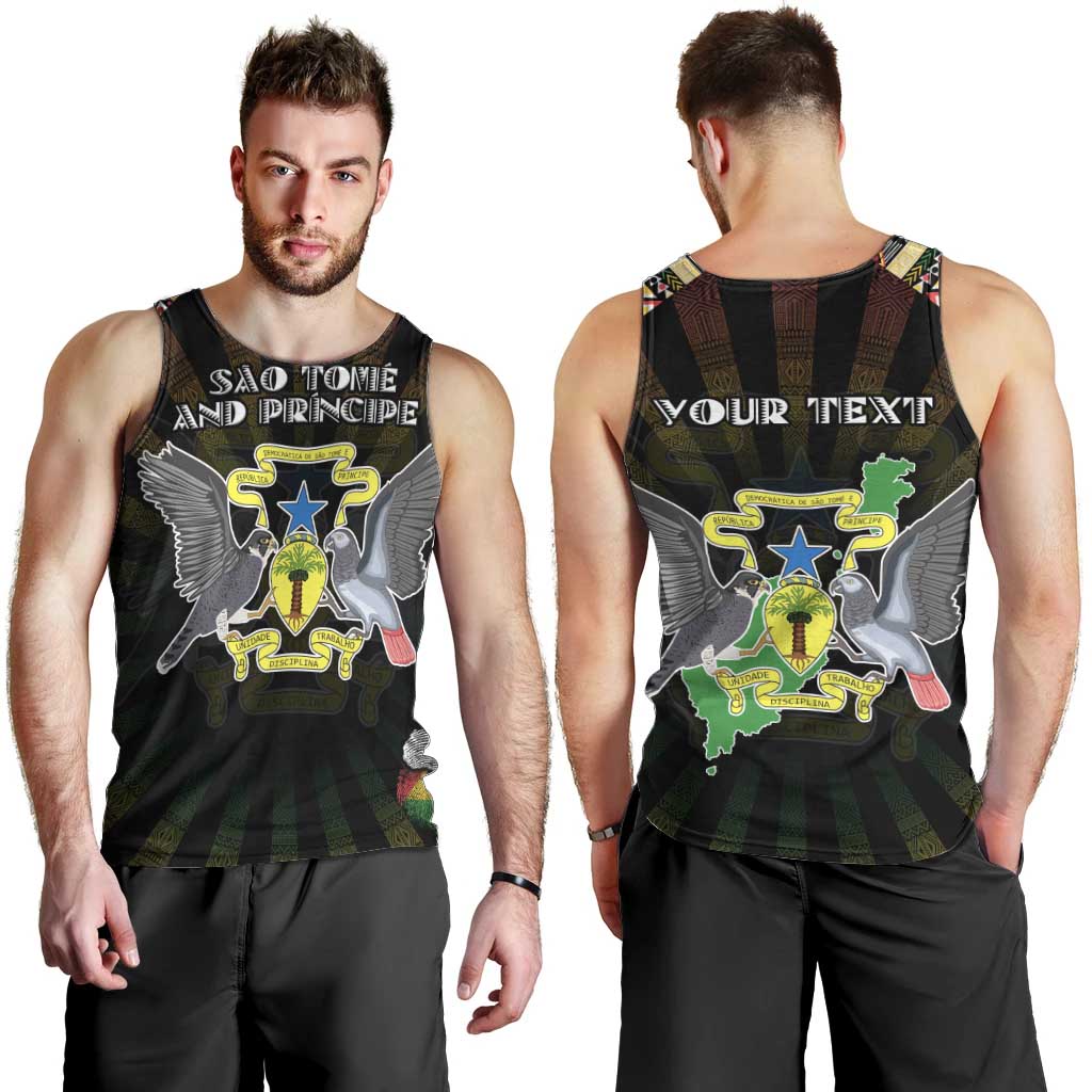 Personalized Sao Tome and Principe Roots Men Tank Top African Map in Fingerprint and Tribal Colors