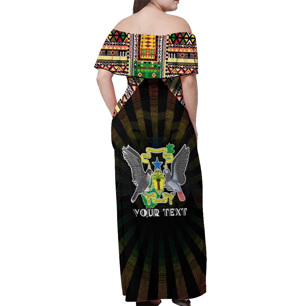 Personalized Sao Tome and Principe Roots Off Shoulder Maxi Dress African Map in Fingerprint and Tribal Colors