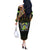 Personalized Sao Tome and Principe Roots Off The Shoulder Long Sleeve Dress African Map in Fingerprint and Tribal Colors