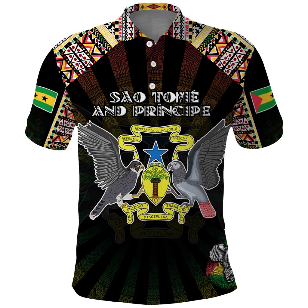 Personalized Sao Tome and Principe Roots Polo Shirt African Map in Fingerprint and Tribal Colors