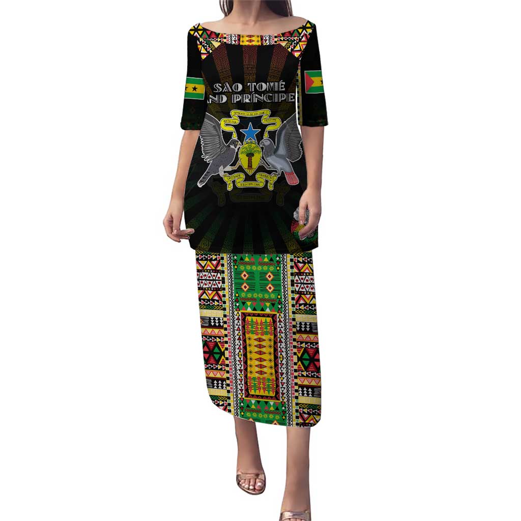 Personalized Sao Tome and Principe Roots Puletasi African Map in Fingerprint and Tribal Colors