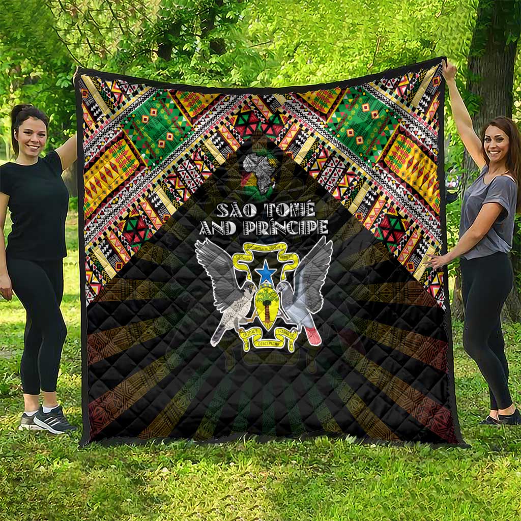 Sao Tome and Principe Roots Quilt African Map in Fingerprint and Tribal Colors