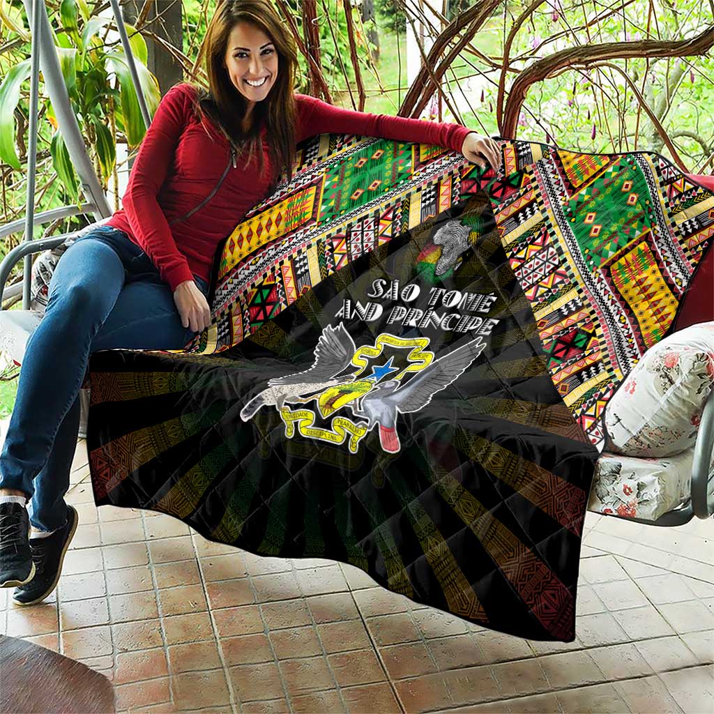 Sao Tome and Principe Roots Quilt African Map in Fingerprint and Tribal Colors
