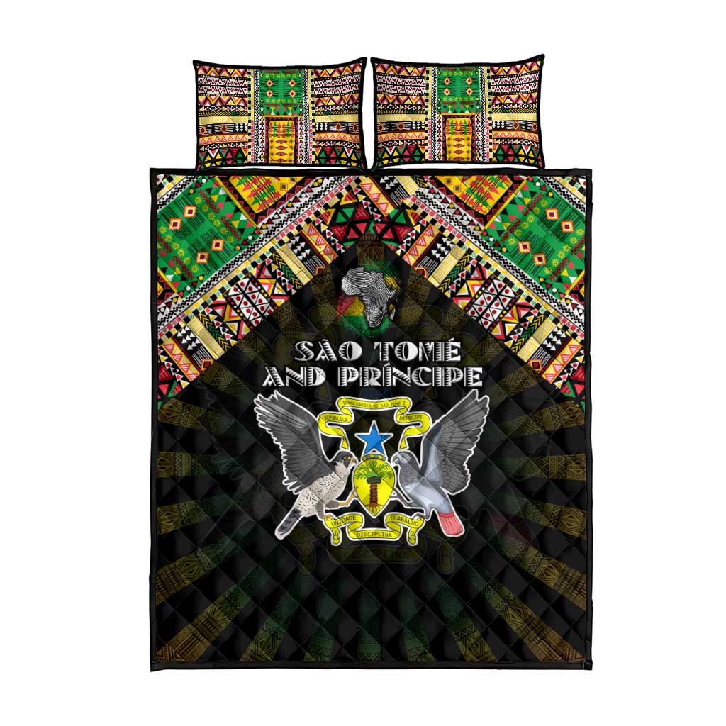 Sao Tome and Principe Roots Quilt Bed Set African Map in Fingerprint and Tribal Colors