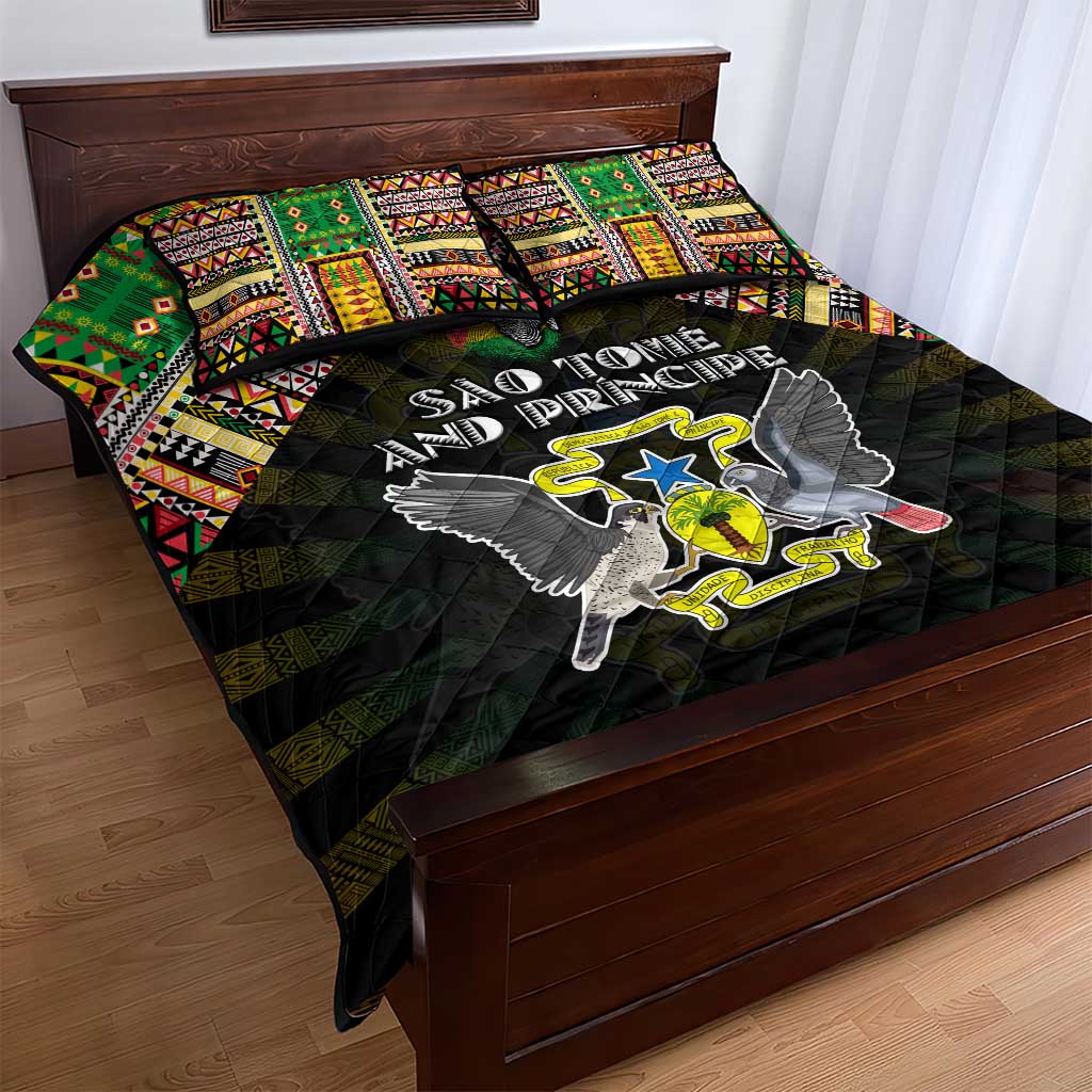 Sao Tome and Principe Roots Quilt Bed Set African Map in Fingerprint and Tribal Colors