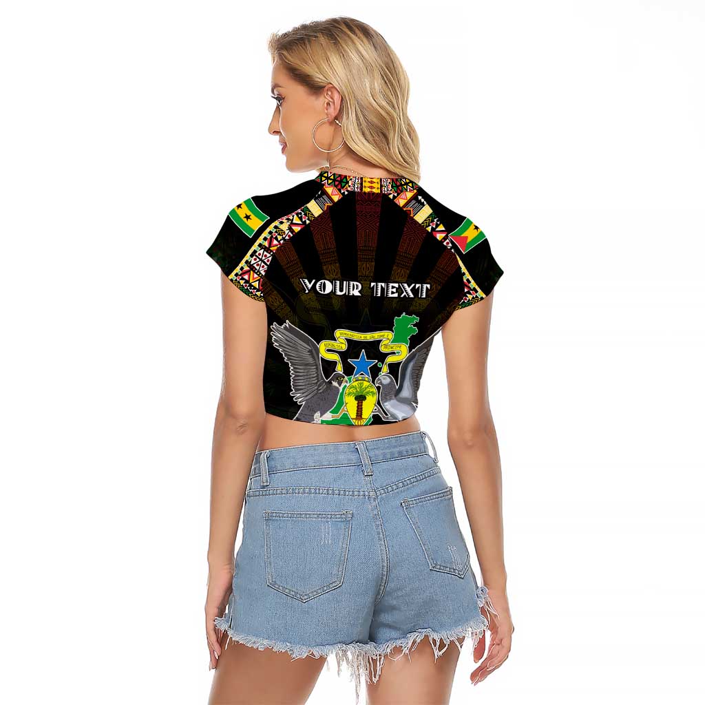 Personalized Sao Tome and Principe Roots Raglan Cropped T Shirt African Map in Fingerprint and Tribal Colors