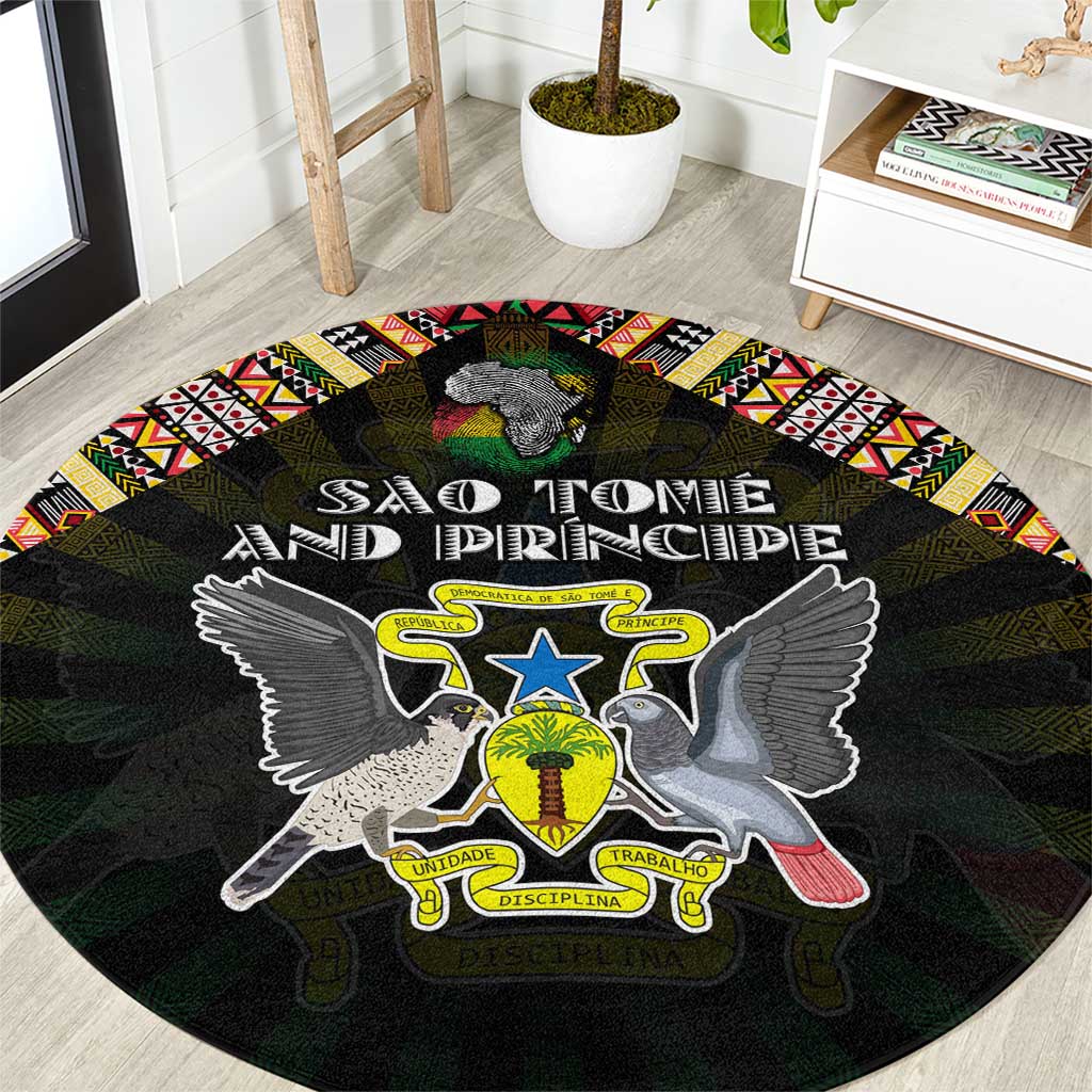 Sao Tome and Principe Roots Round Carpet African Map in Fingerprint and Tribal Colors