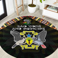 Sao Tome and Principe Roots Round Carpet African Map in Fingerprint and Tribal Colors