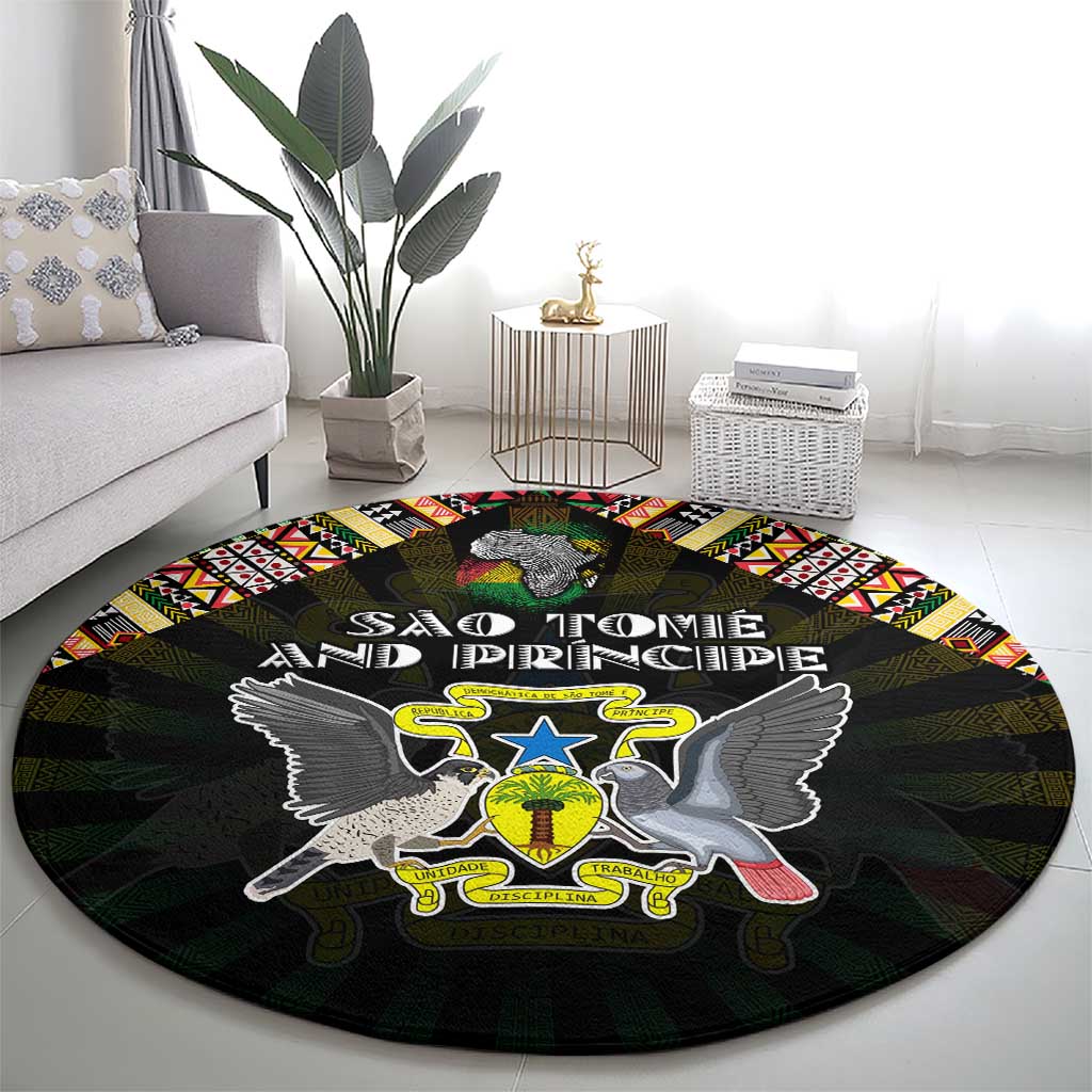 Sao Tome and Principe Roots Round Carpet African Map in Fingerprint and Tribal Colors