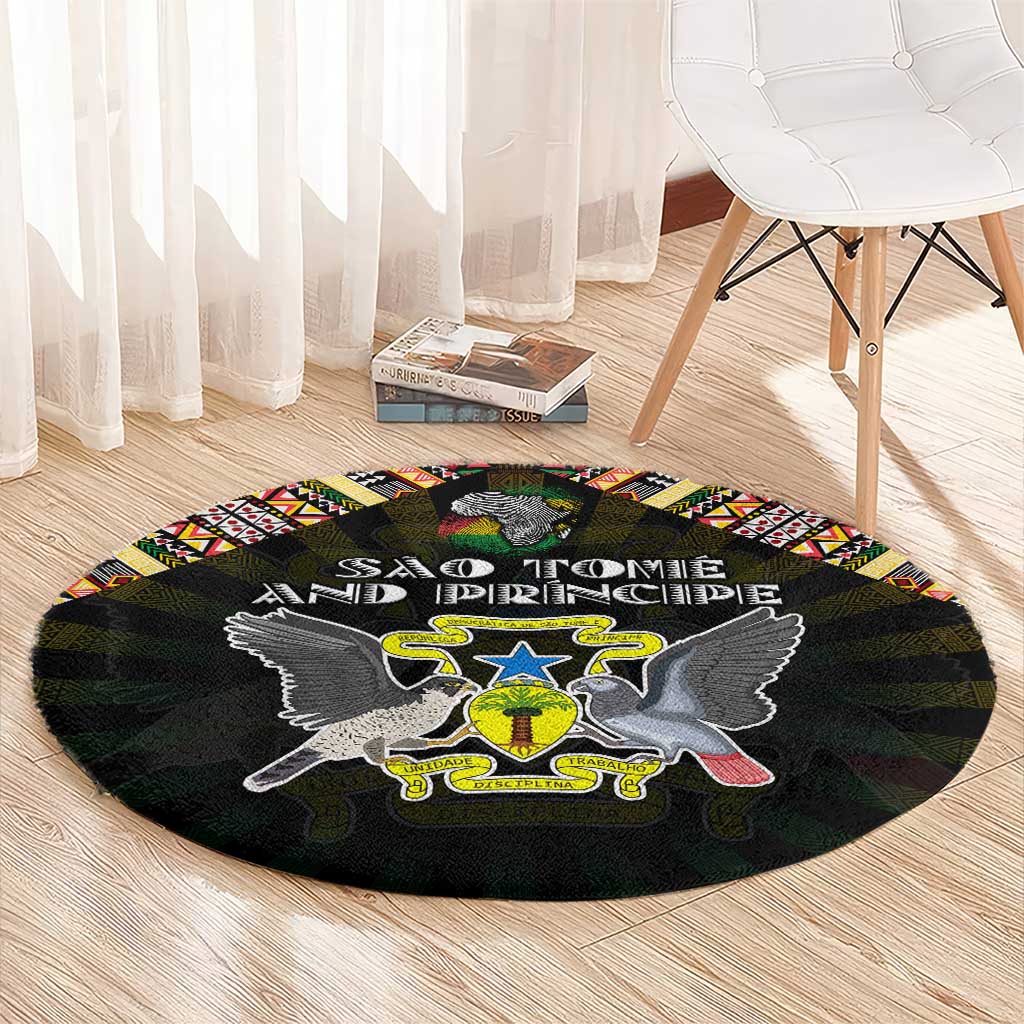 Sao Tome and Principe Roots Round Carpet African Map in Fingerprint and Tribal Colors