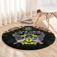 Sao Tome and Principe Roots Round Carpet African Map in Fingerprint and Tribal Colors