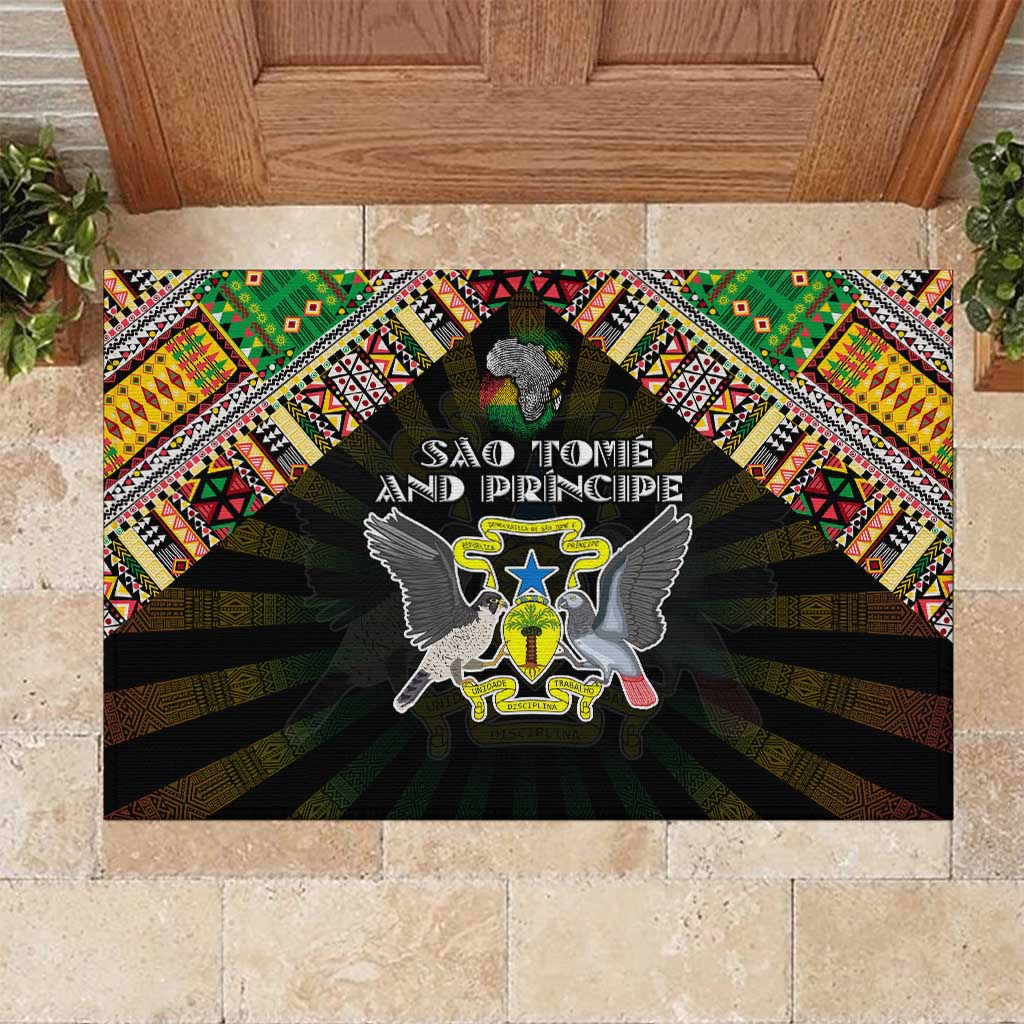 Sao Tome and Principe Roots Rubber Doormat African Map in Fingerprint and Tribal Colors