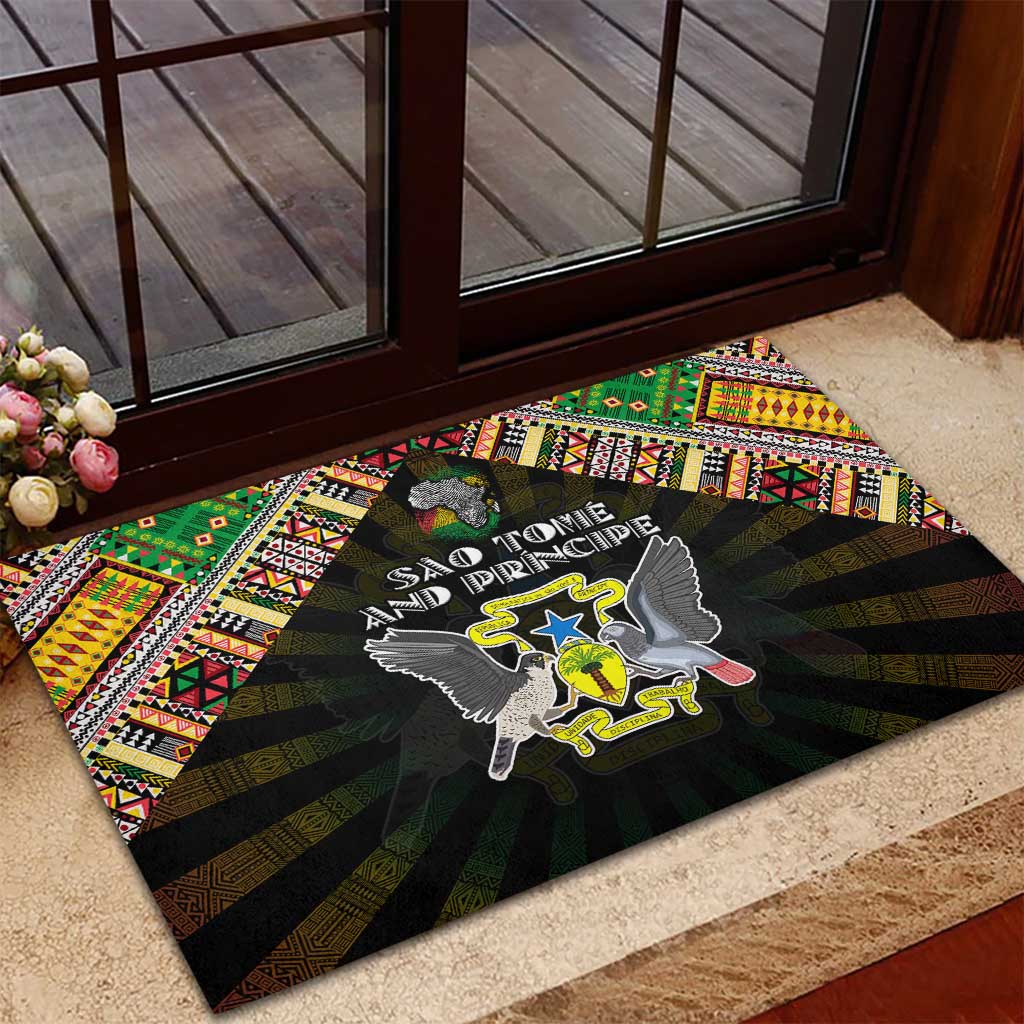 Sao Tome and Principe Roots Rubber Doormat African Map in Fingerprint and Tribal Colors
