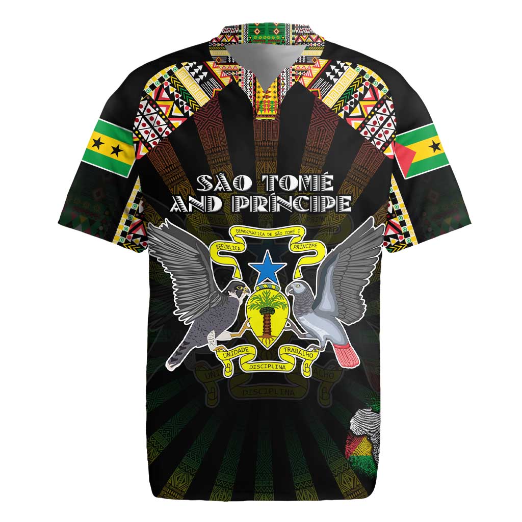 Personalized Sao Tome and Principe Roots Rugby Jersey African Map in Fingerprint and Tribal Colors