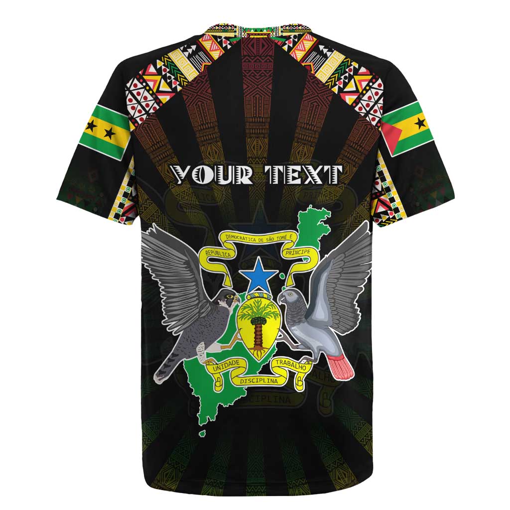 Personalized Sao Tome and Principe Roots Rugby Jersey African Map in Fingerprint and Tribal Colors