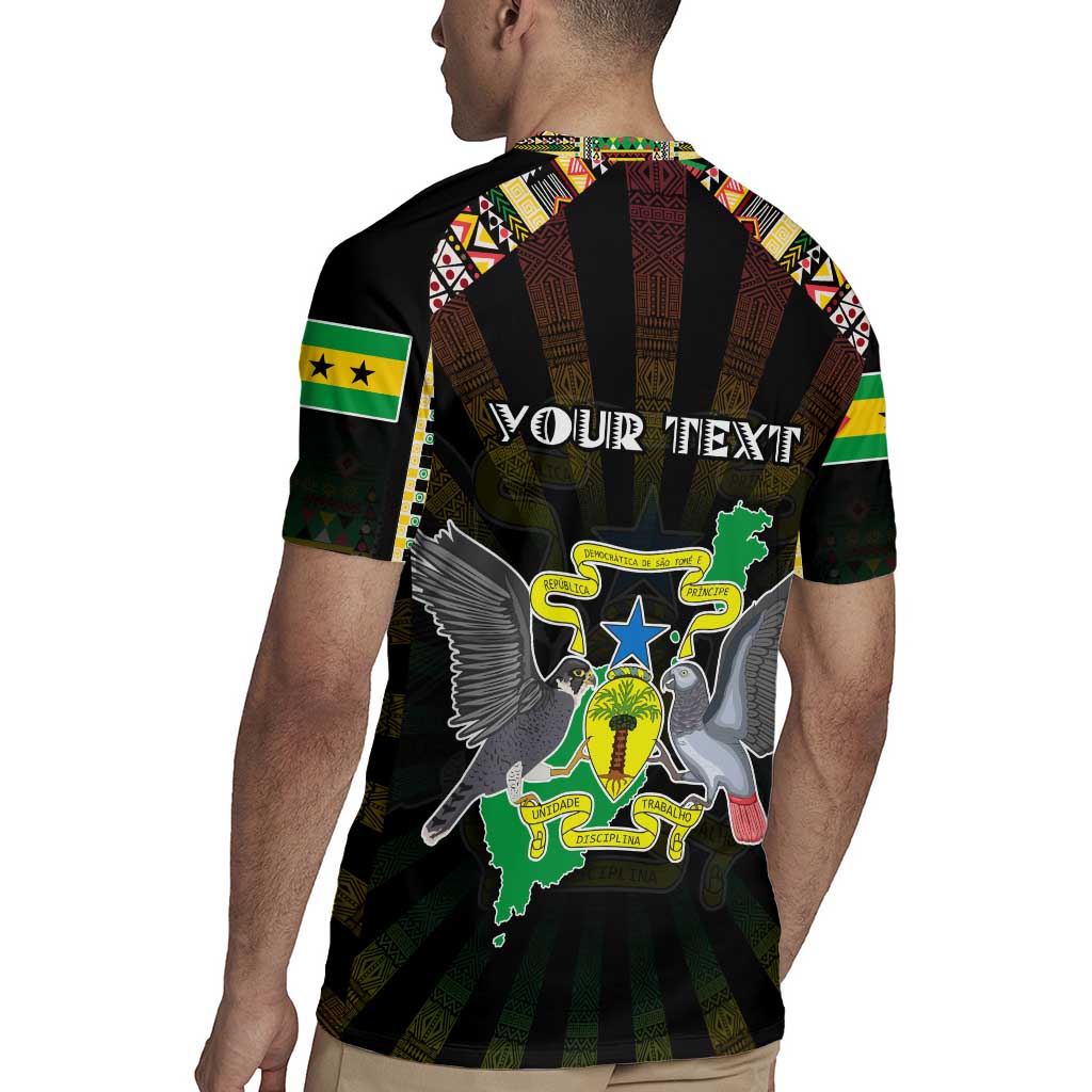 Personalized Sao Tome and Principe Roots Rugby Jersey African Map in Fingerprint and Tribal Colors