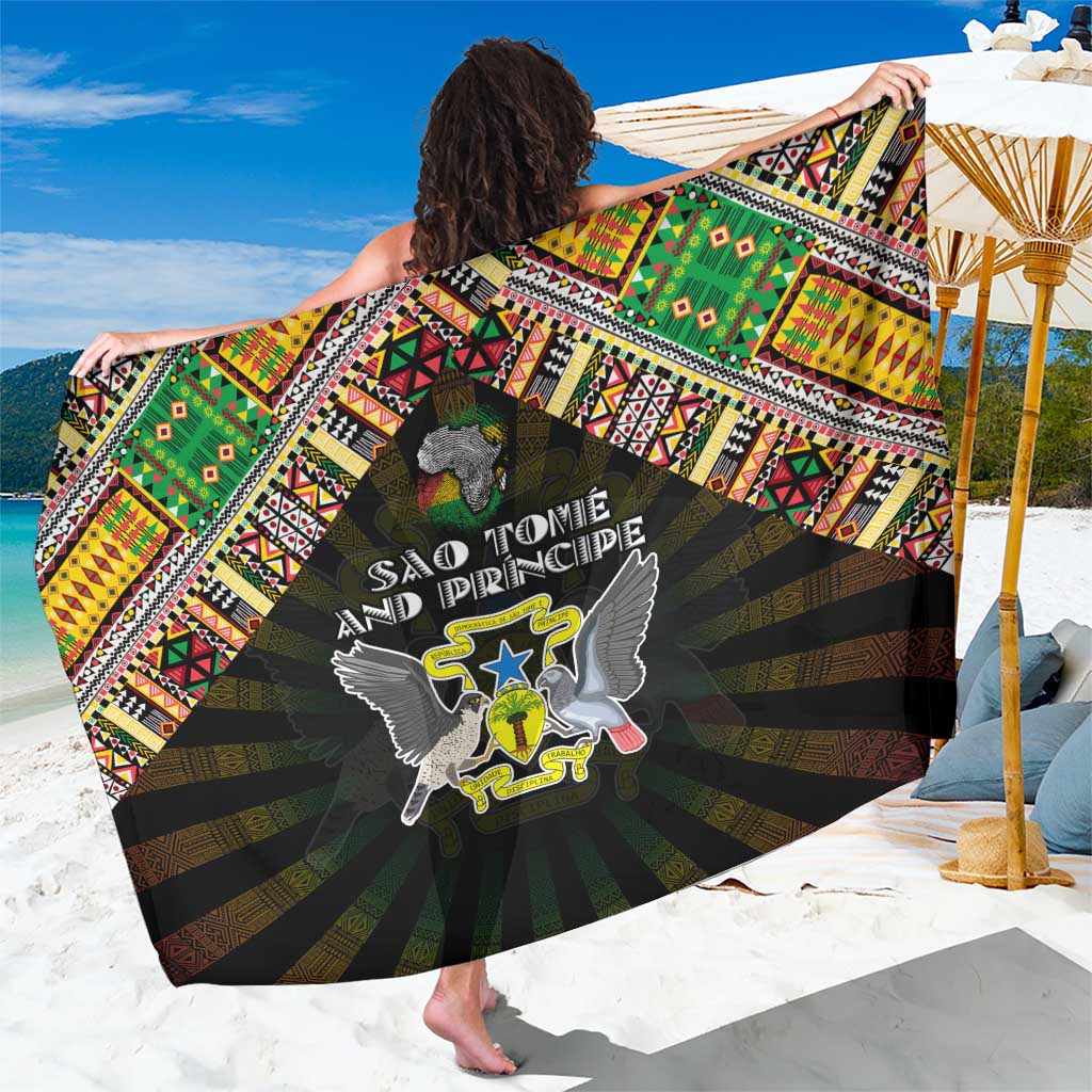 Sao Tome and Principe Roots Sarong African Map in Fingerprint and Tribal Colors
