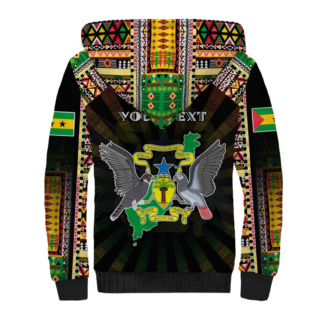 Personalized Sao Tome and Principe Roots Sherpa Hoodie African Map in Fingerprint and Tribal Colors