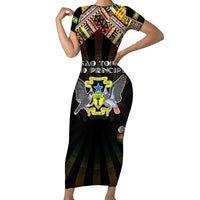 Personalized Sao Tome and Principe Roots Short Sleeve Bodycon Dress African Map in Fingerprint and Tribal Colors