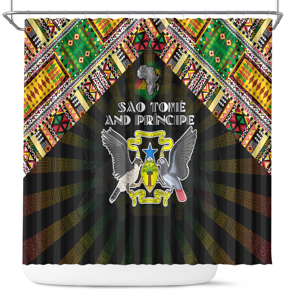 Sao Tome and Principe Roots Shower Curtain African Map in Fingerprint and Tribal Colors