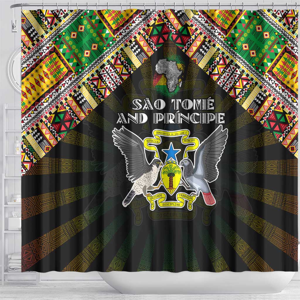 Sao Tome and Principe Roots Shower Curtain African Map in Fingerprint and Tribal Colors