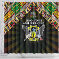 Sao Tome and Principe Roots Shower Curtain African Map in Fingerprint and Tribal Colors
