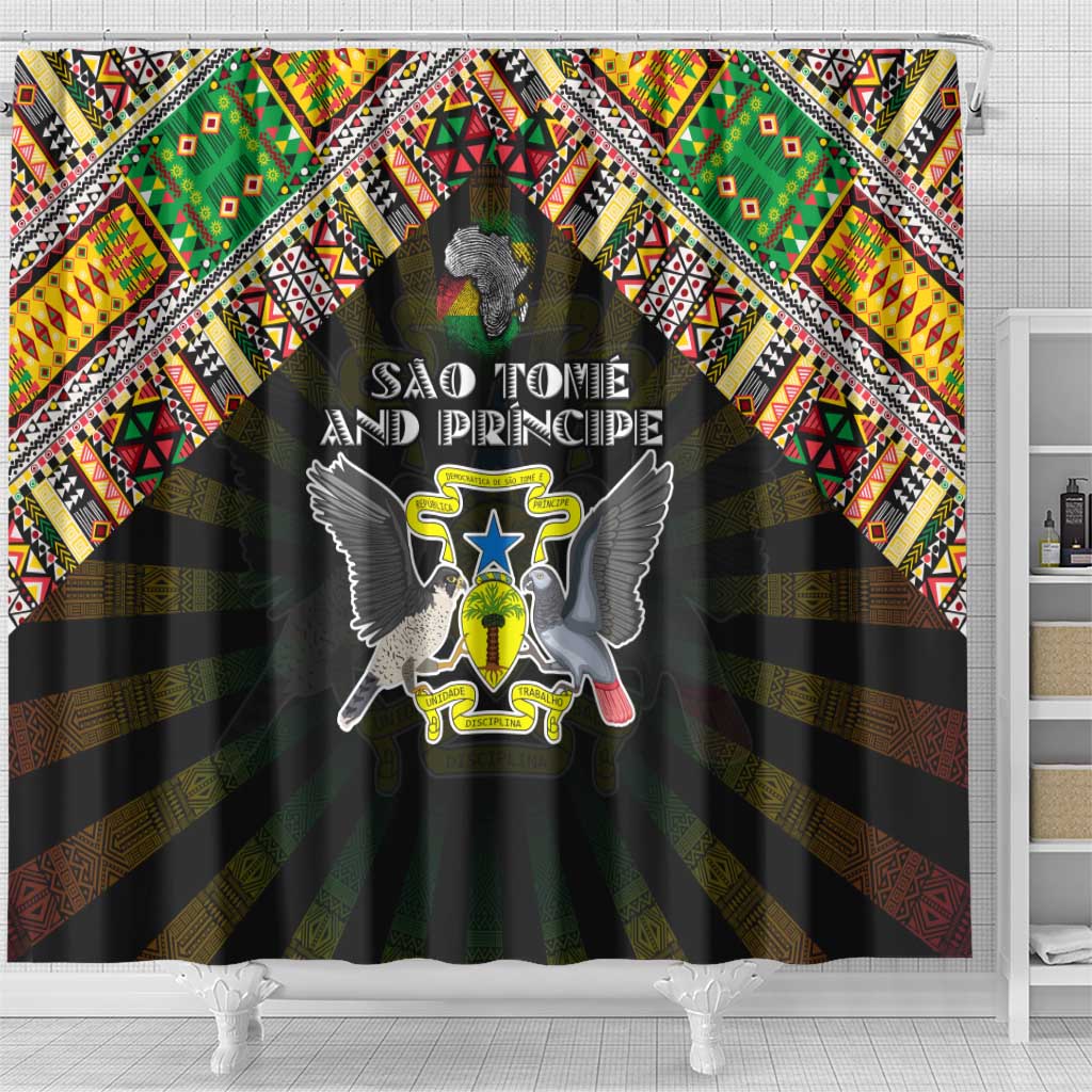 Sao Tome and Principe Roots Shower Curtain African Map in Fingerprint and Tribal Colors