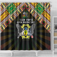 Sao Tome and Principe Roots Shower Curtain African Map in Fingerprint and Tribal Colors