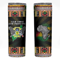 Sao Tome and Principe Roots Skinny Tumbler African Map in Fingerprint and Tribal Colors