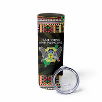 Sao Tome and Principe Roots Skinny Tumbler African Map in Fingerprint and Tribal Colors