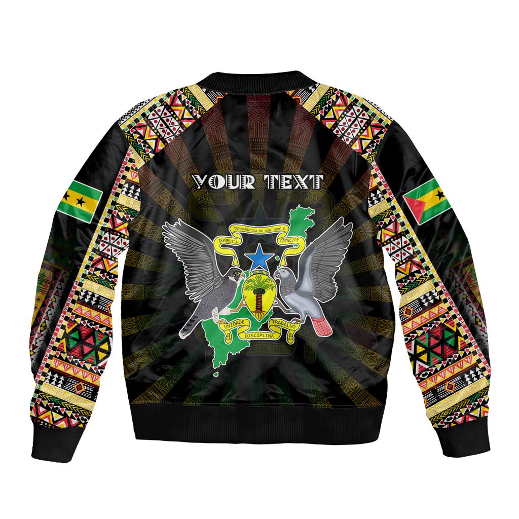 Personalized Sao Tome and Principe Roots Sleeve Zip Bomber Jacket African Map in Fingerprint and Tribal Colors