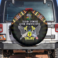 Sao Tome and Principe Roots Spare Tire Cover African Map in Fingerprint and Tribal Colors