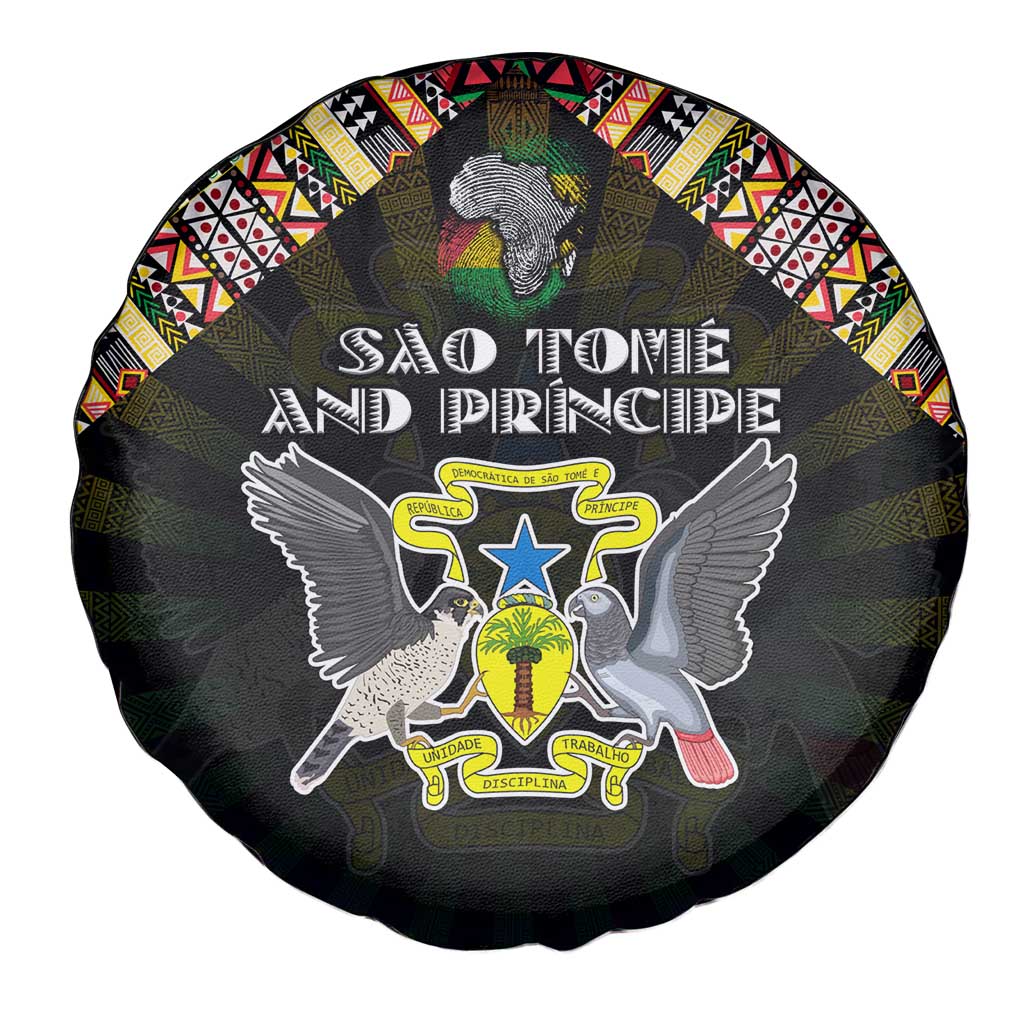 Sao Tome and Principe Roots Spare Tire Cover African Map in Fingerprint and Tribal Colors